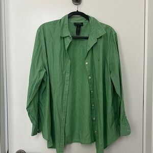 Ralph Lauren Women's Green Striped Button Down Shirt